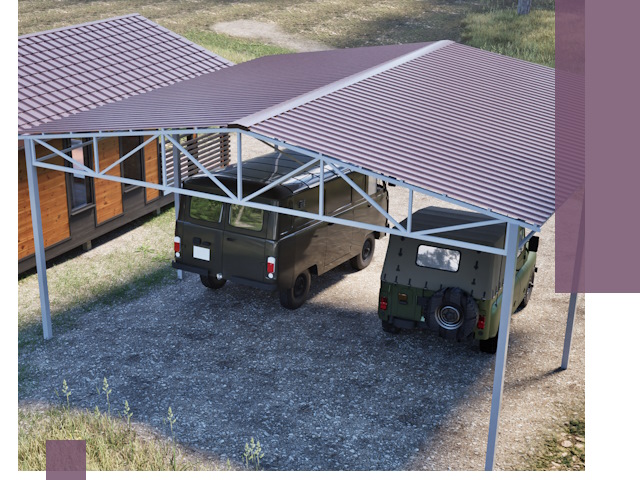 Двускатные навесы под ключ в Южноуральске — изготовление и монтаж